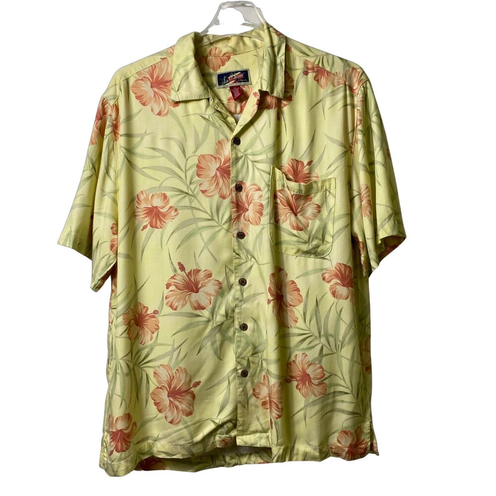 La Cabana Sz XL Men's‎ Hawaiian Shirt Yellow Floral Print Button Down (2432)